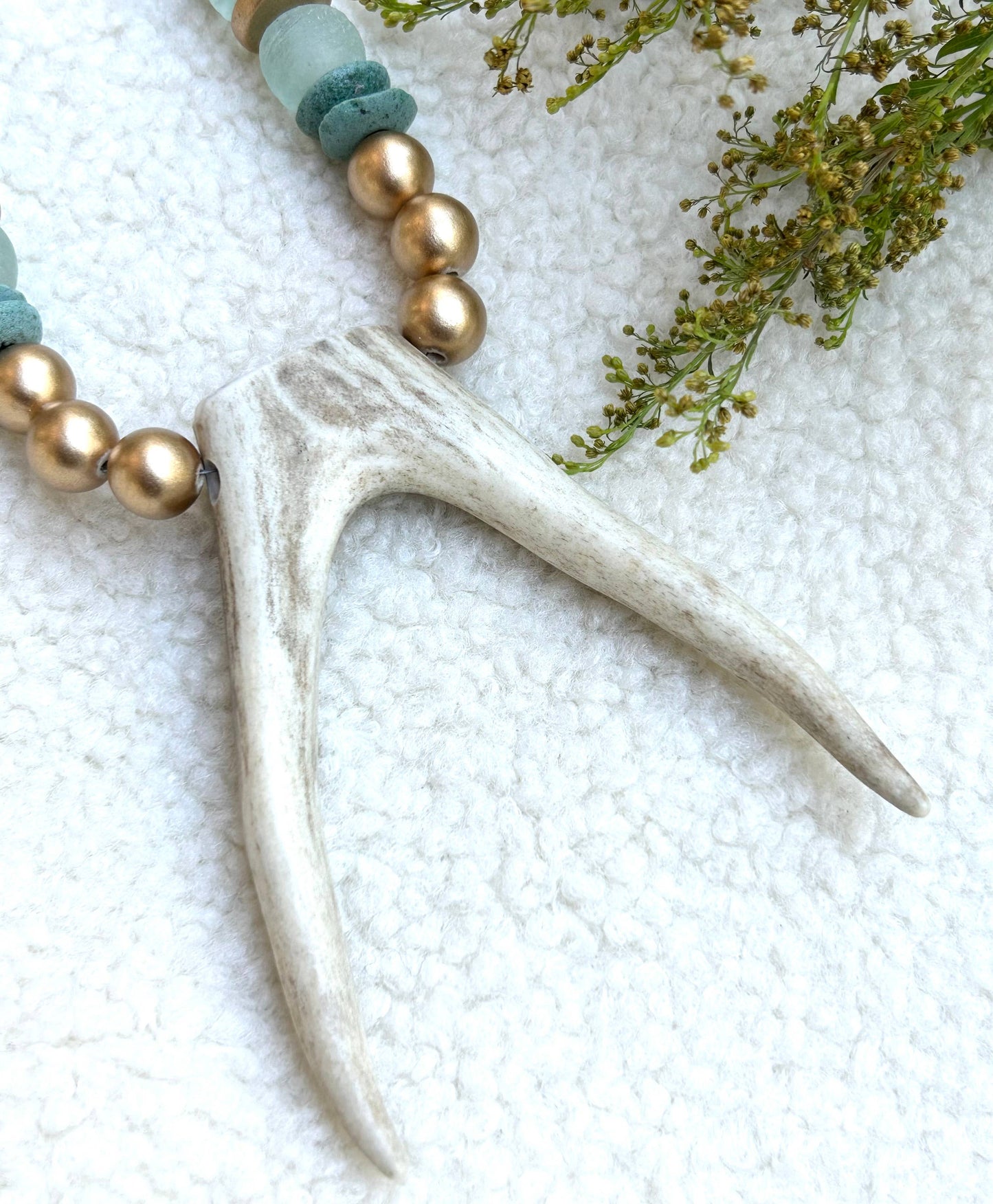 Deer Antler Wooden Beaded Necklace
