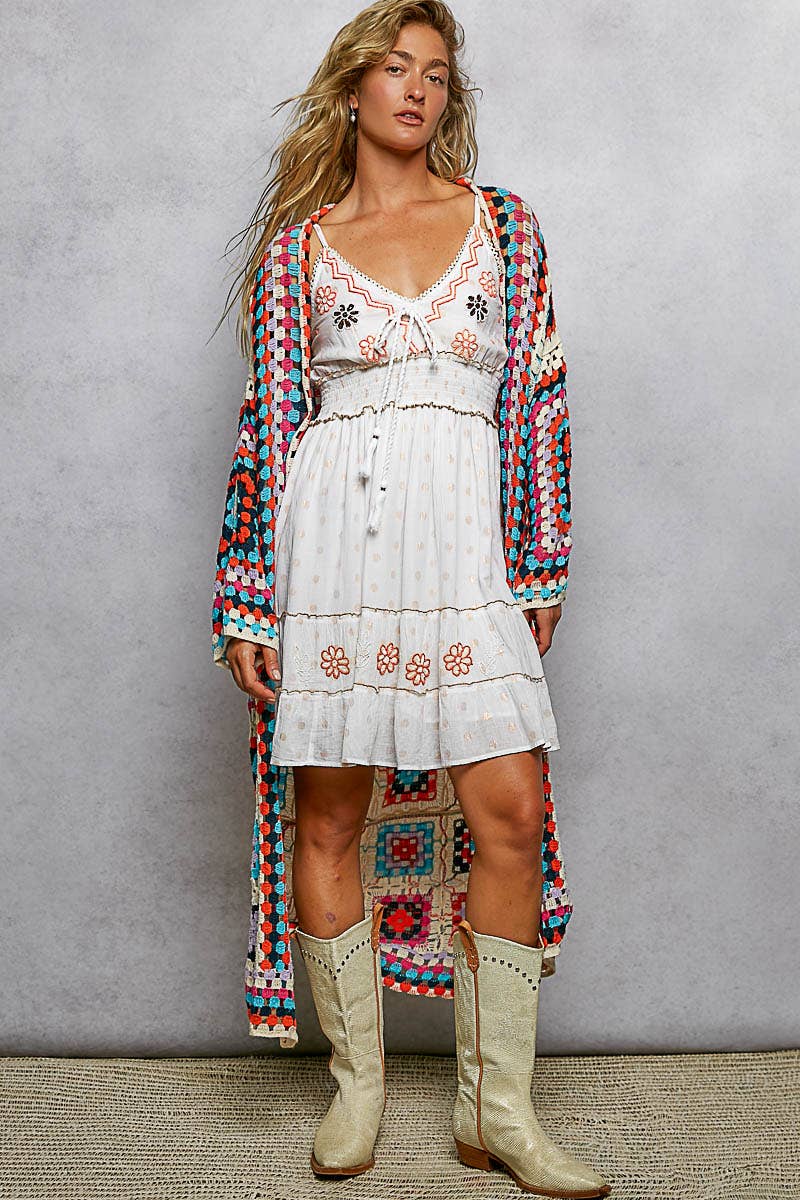 Carley Square Crochet Cardigan Duster ~ Multi