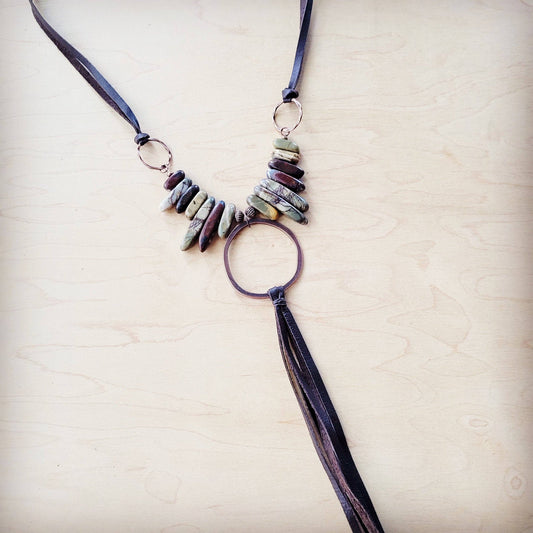 Picasso Jasper Leather Tassel Necklace