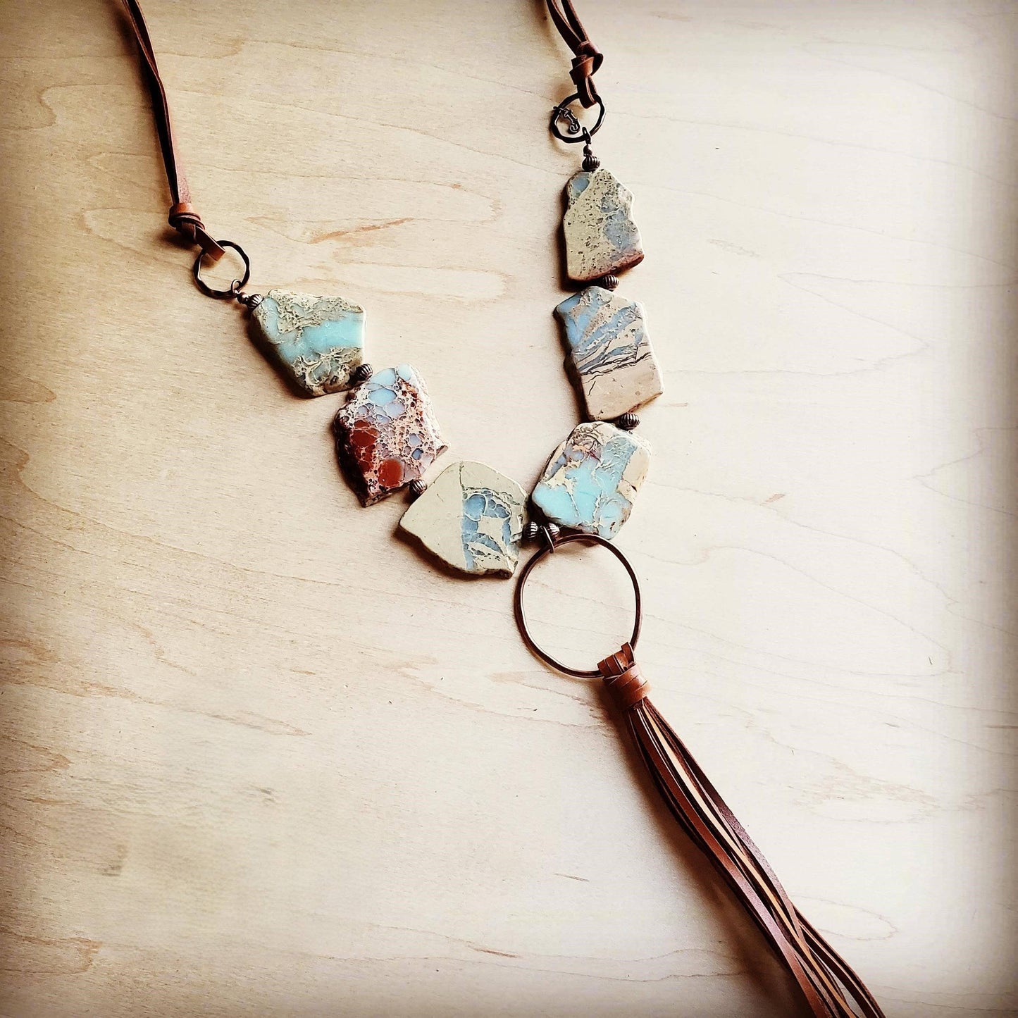 Aqua Terra Slab Leather Fringe Necklace