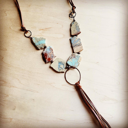 Aqua Terra Slab Leather Fringe Necklace