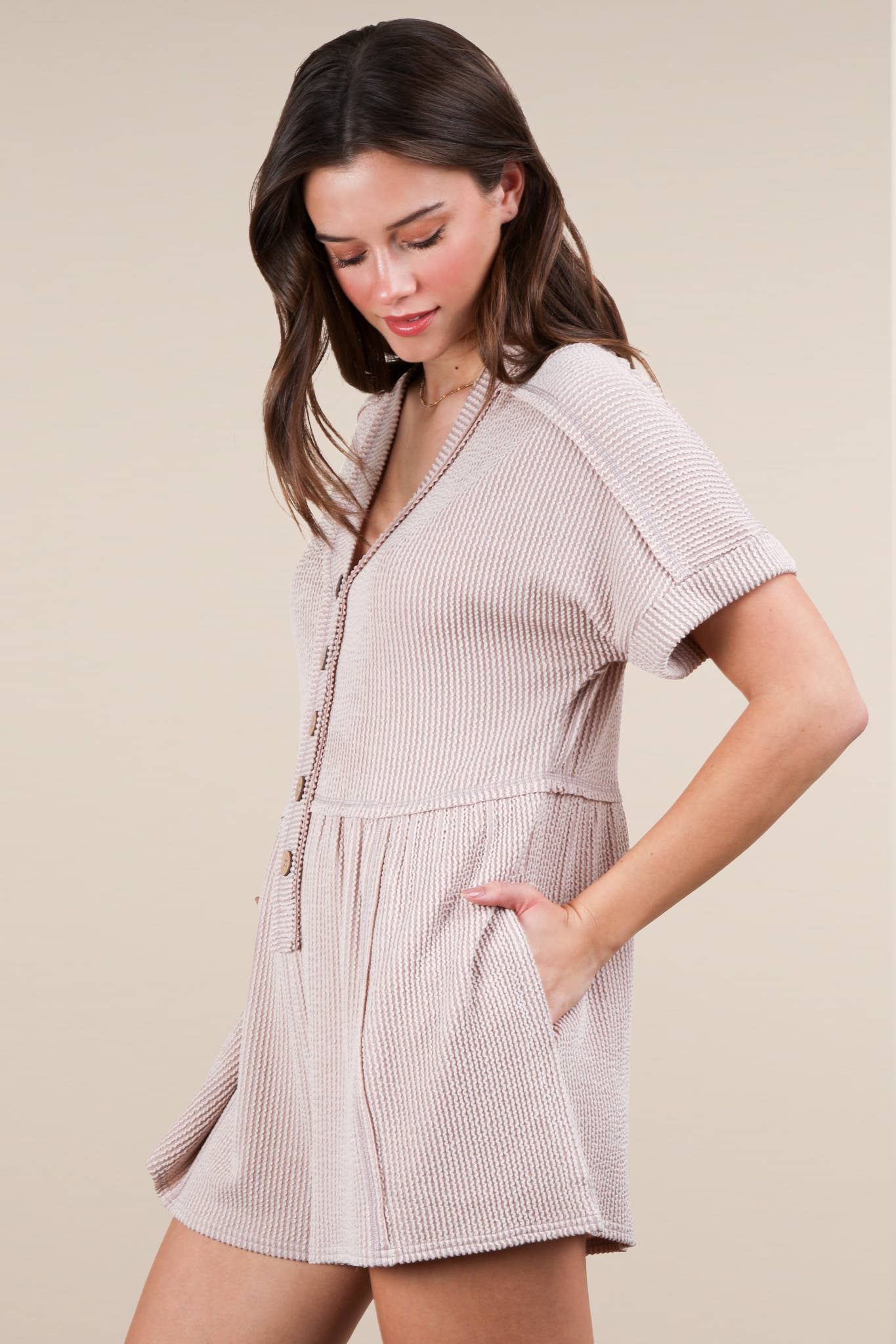 Trinity Two Tone Ribbed Knit Romper ~ Oatmeal