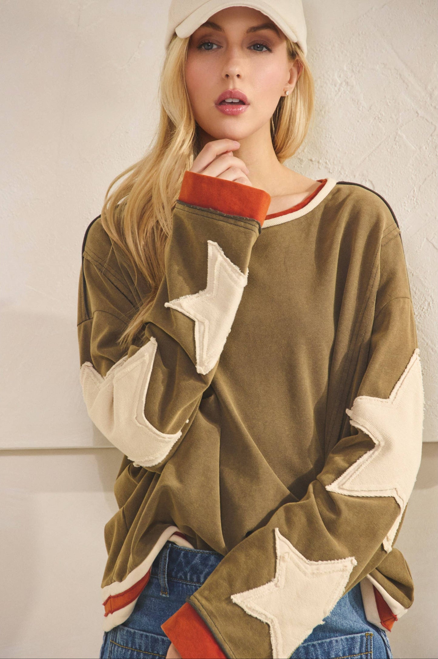 Vivian Vintage Star Patch Pullover ~ Ash