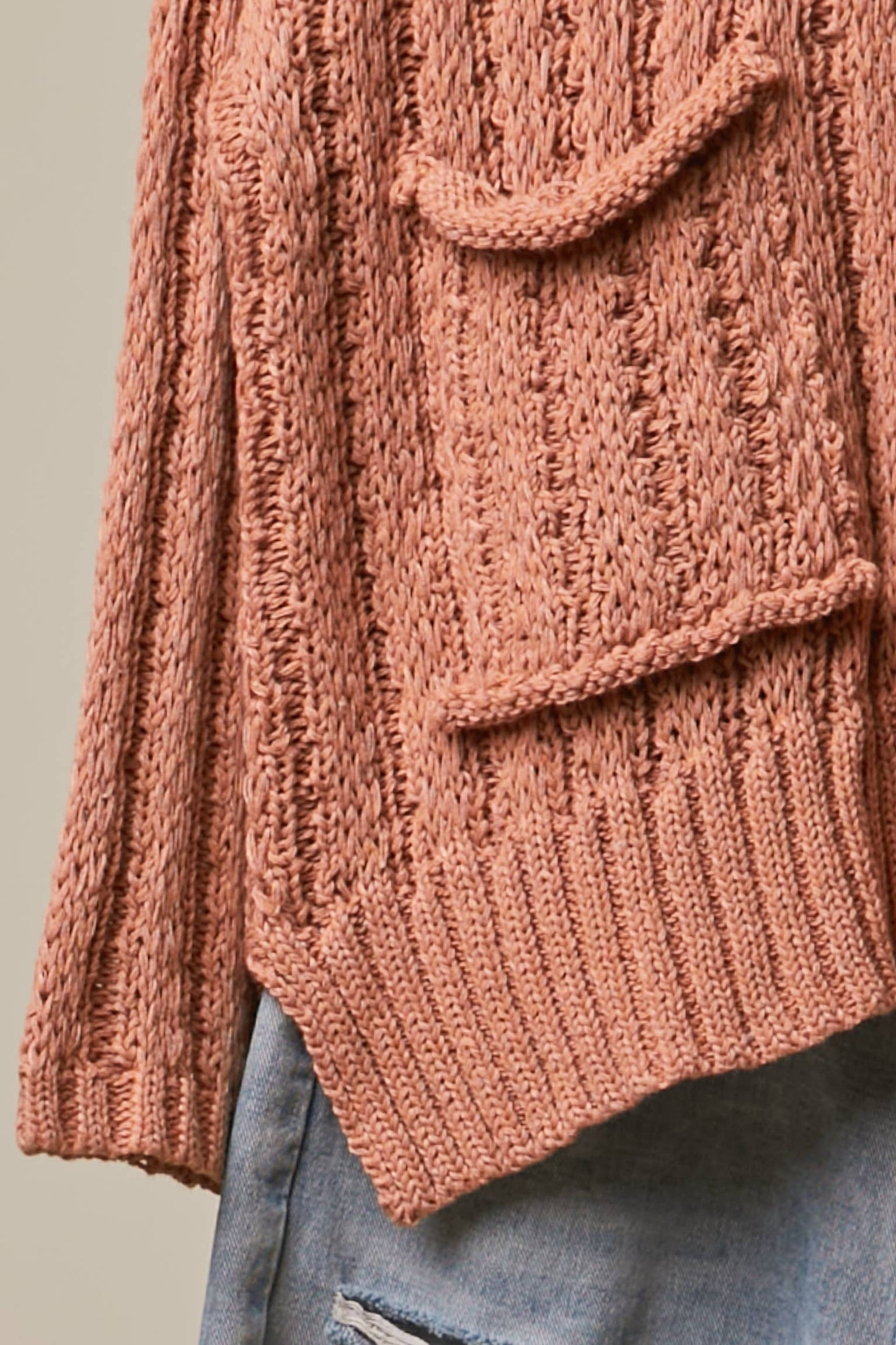 Rena Rib Knit Pocket Sweater ~ Clay