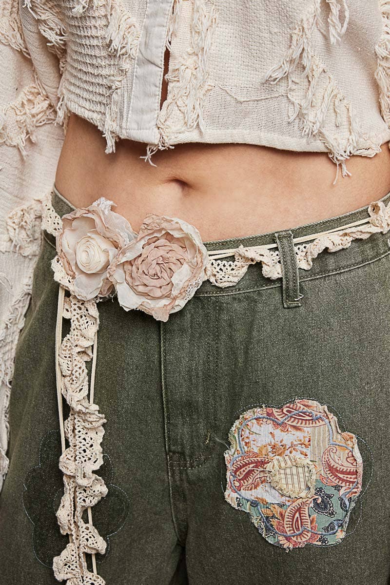 Handmade Crochet Flower Casual Layering Belt ~ Cream