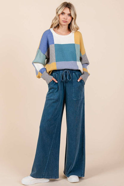 Saylor Mineral Wash French Terry Wide Leg Pants ~ Gucci Blue