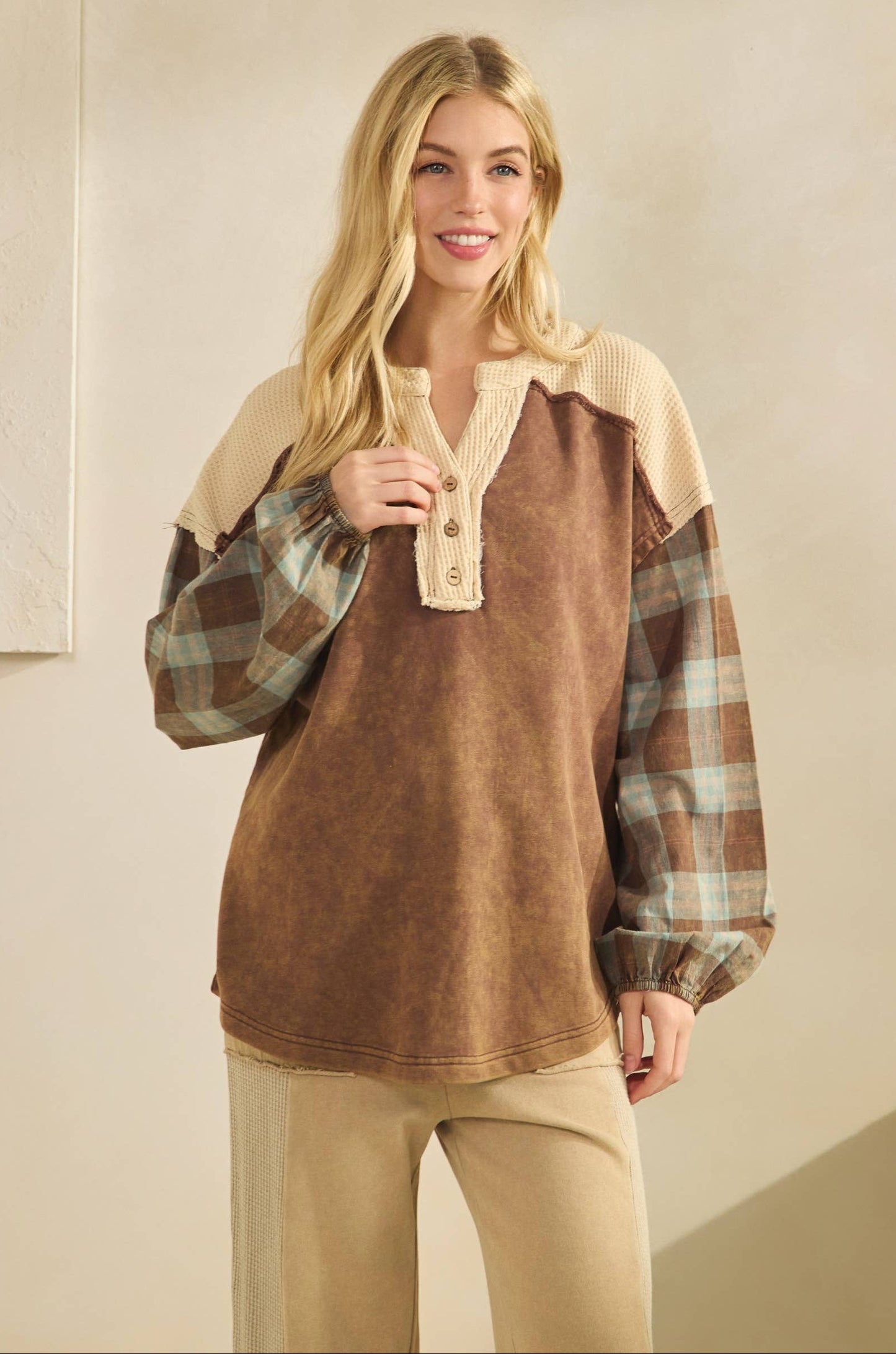 Campfire Flannel Contrast  Pullover ~ Brown