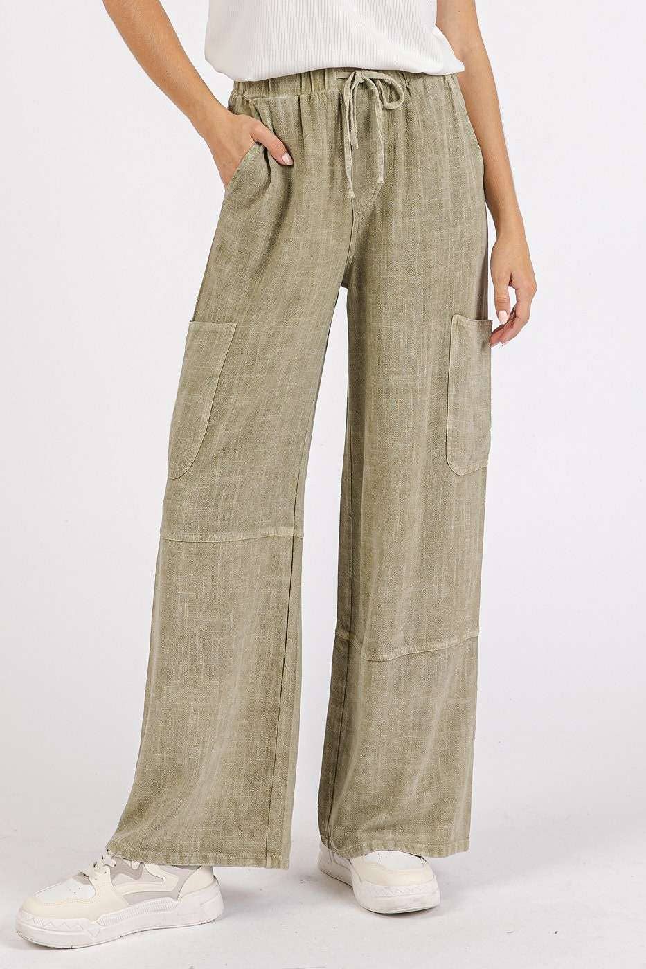 Anissa Mineral Wash Utility Pocket Pants ~ Basil