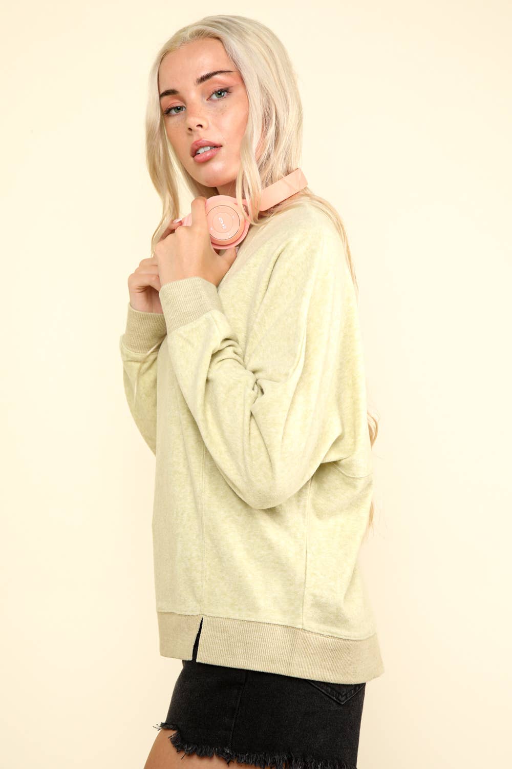 Faith Comfy Soft Contrast Knit Top ~ Apple Green