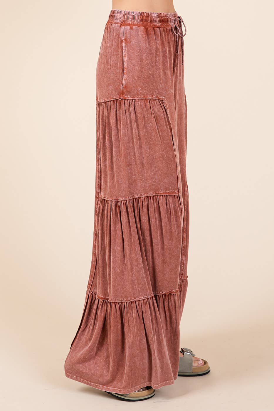 Madelyn Mineral Wash Tiered Wide Leg Pants ~ Sienna