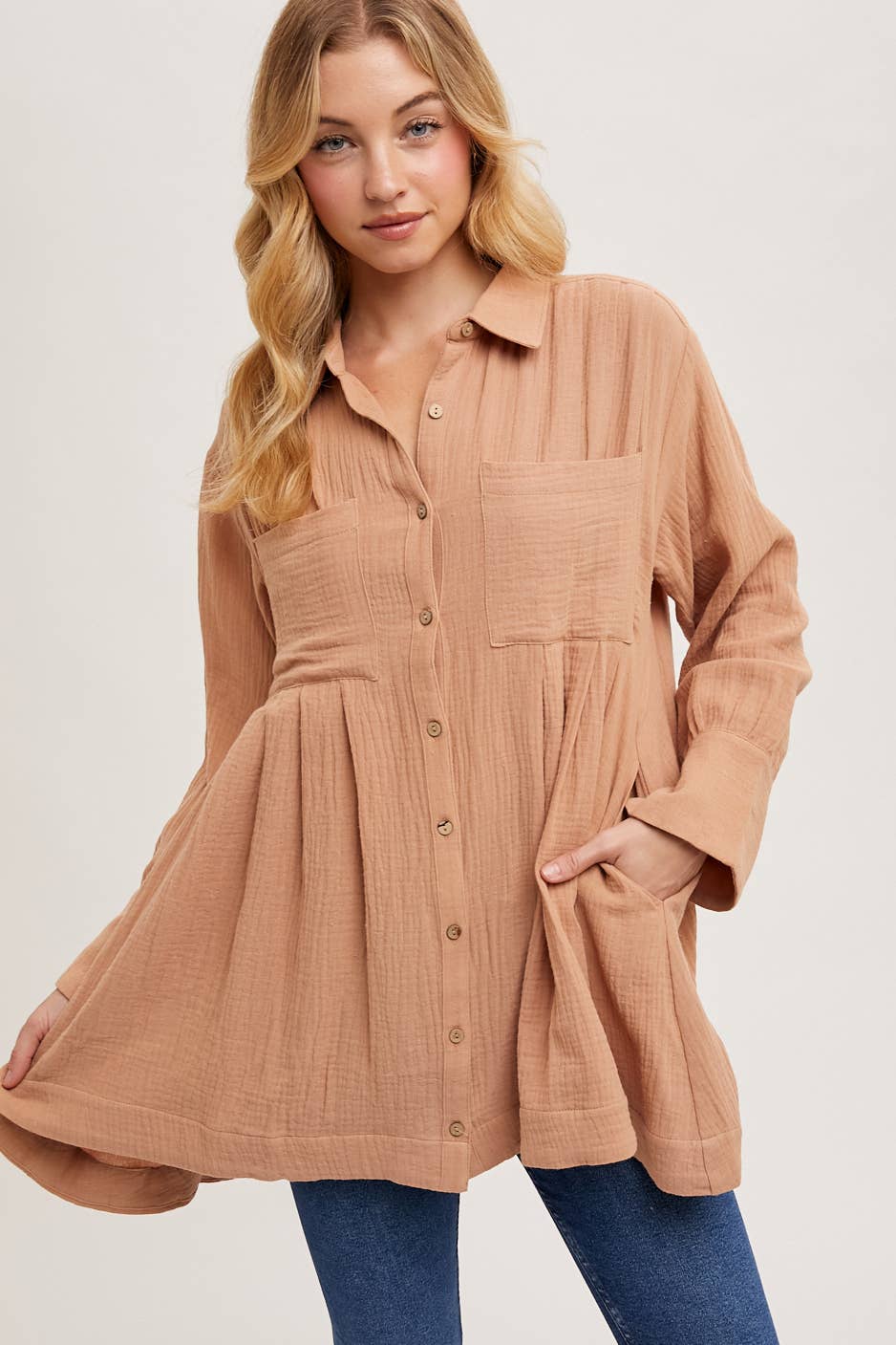 Bailey Button Down Shirt Dress ~ Light Clay