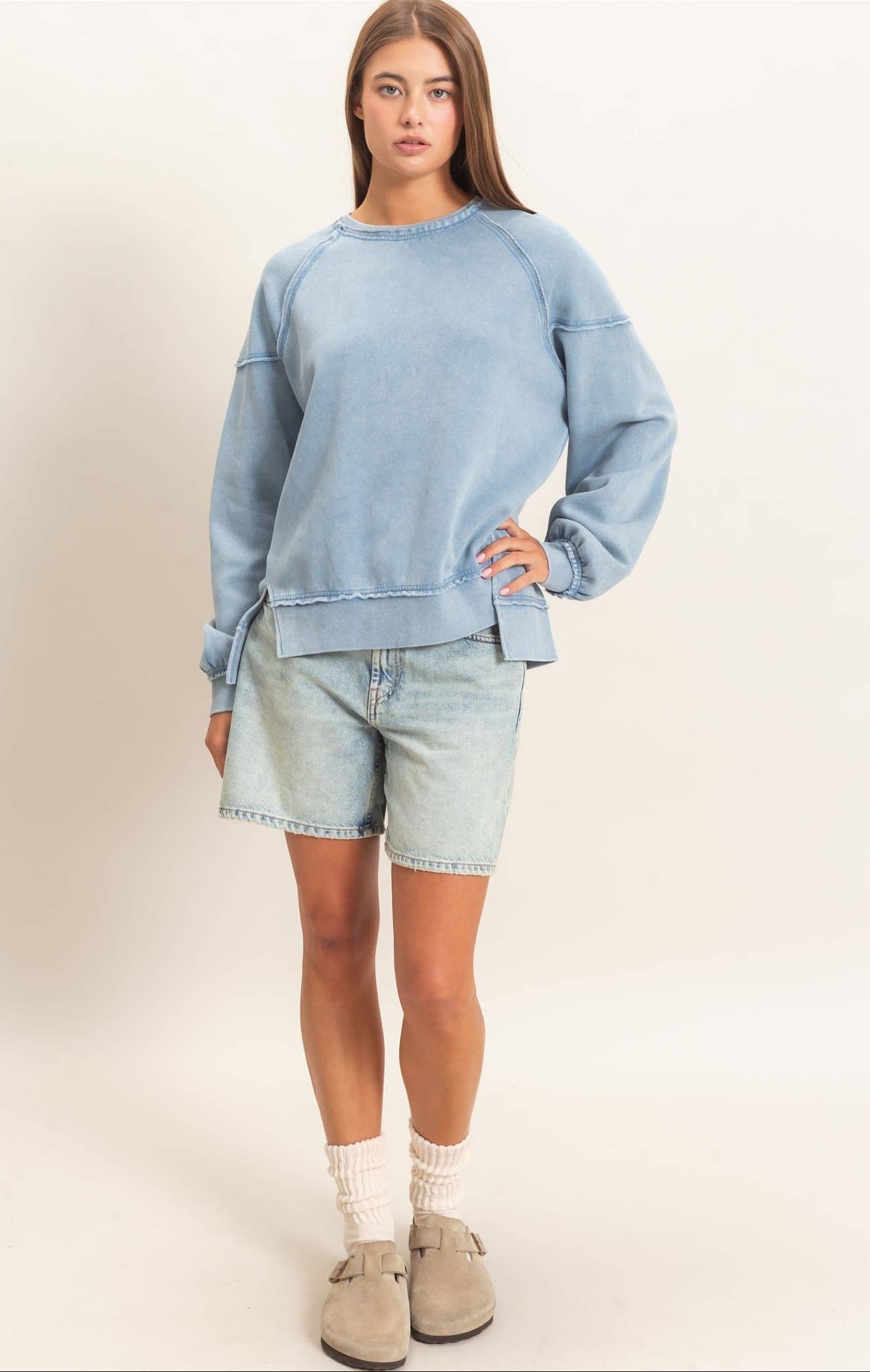 Ashlee Acid Wash Raw Edge Sweatshirt