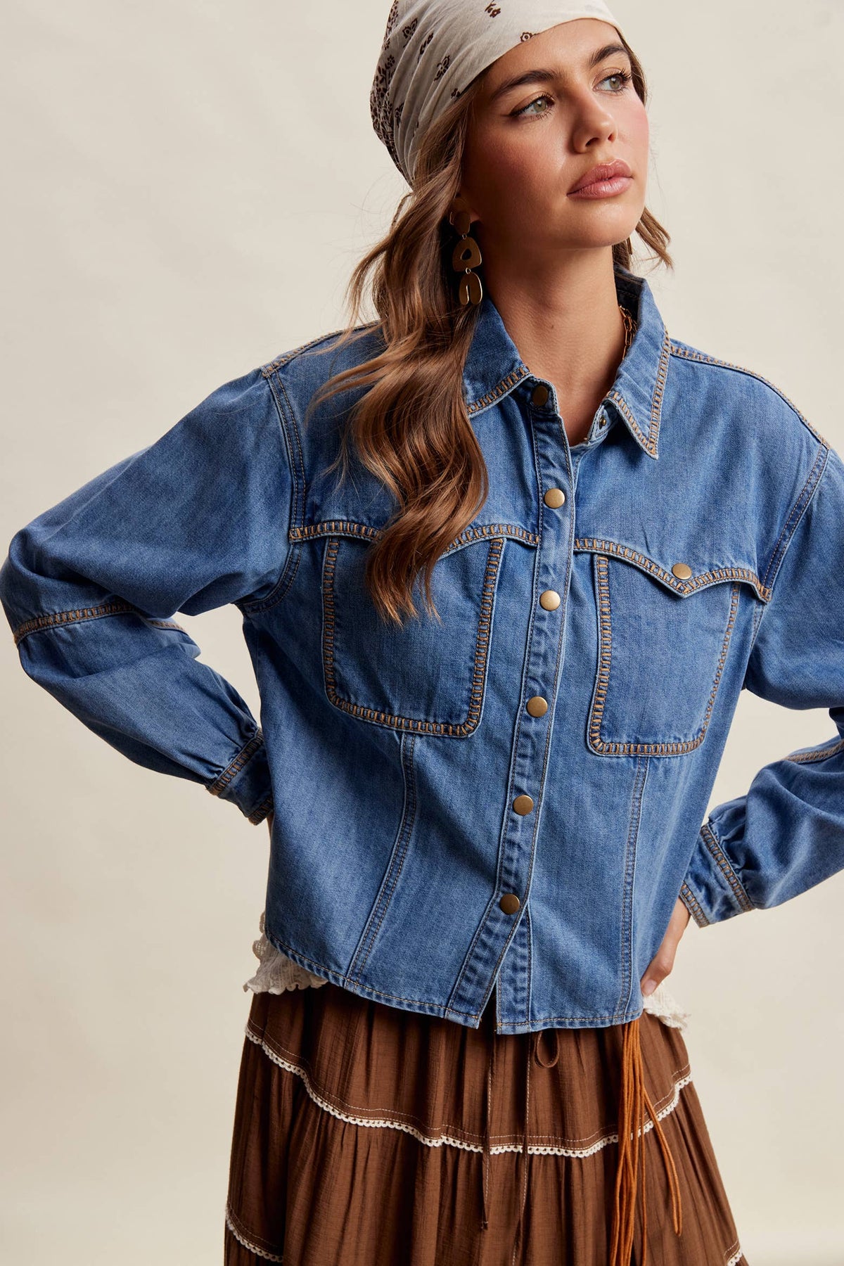 Western Stitch Snap Denim Shirt ~ Washed Colbalt