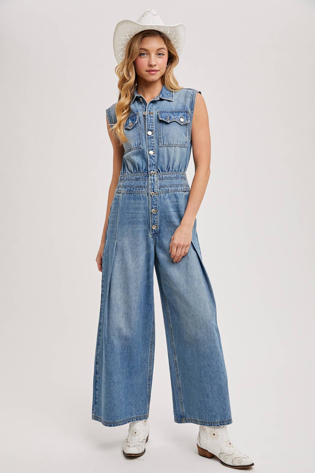 Maddie Sleeveless Jumpsuit ~ Light Denim