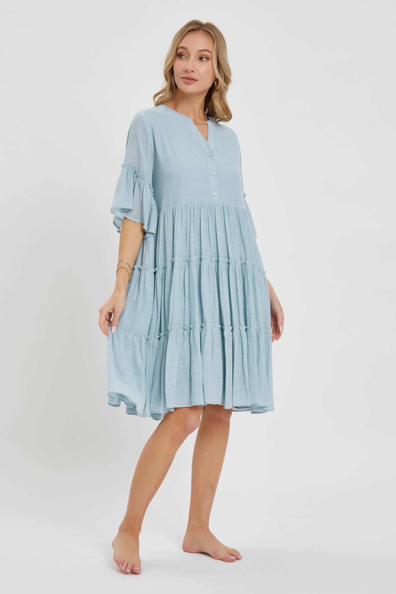 Theo Tiered Shirt Dress ~ Misty Blue