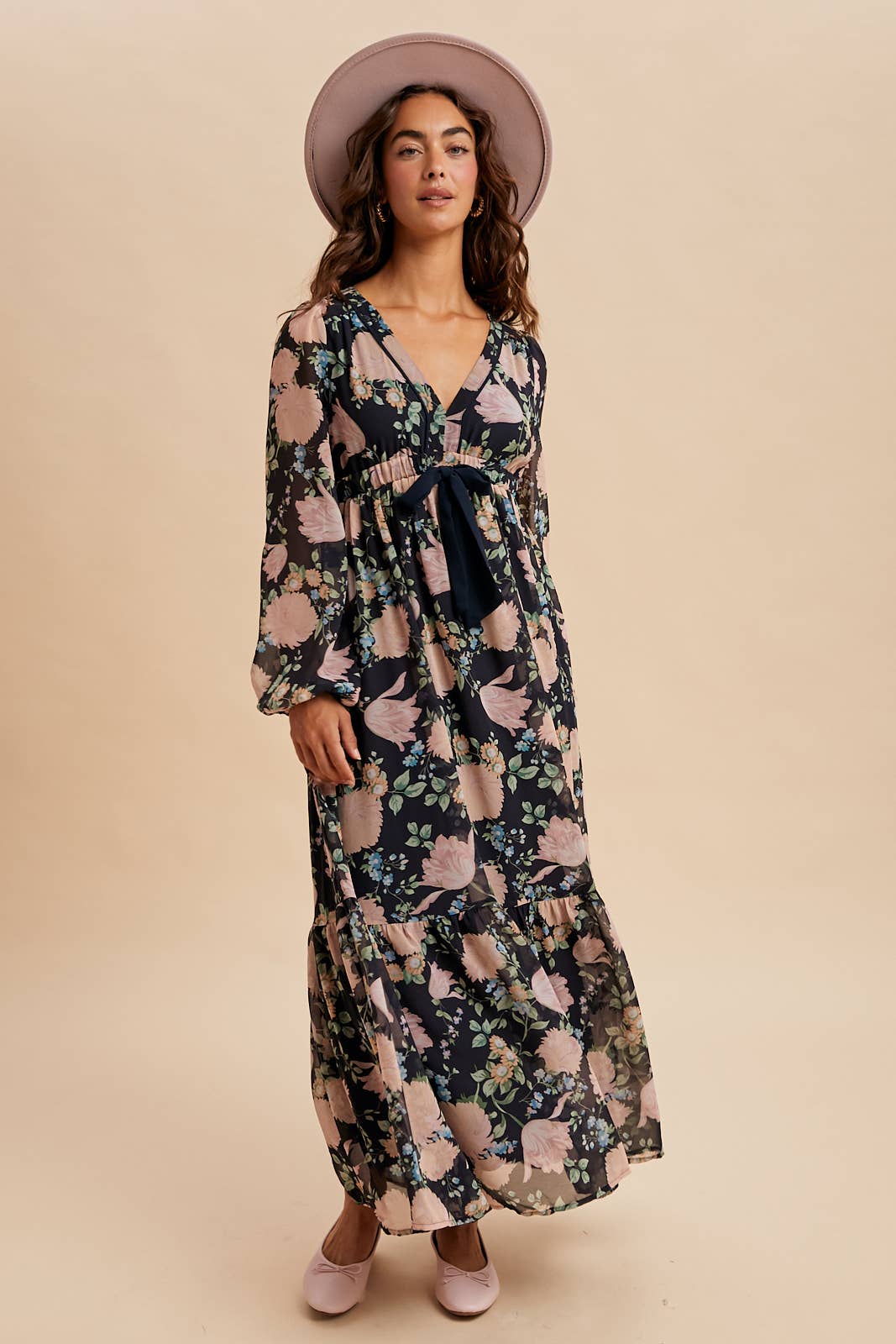 Serenity Floral Bow Tie Maxi Dress ~ Midnight