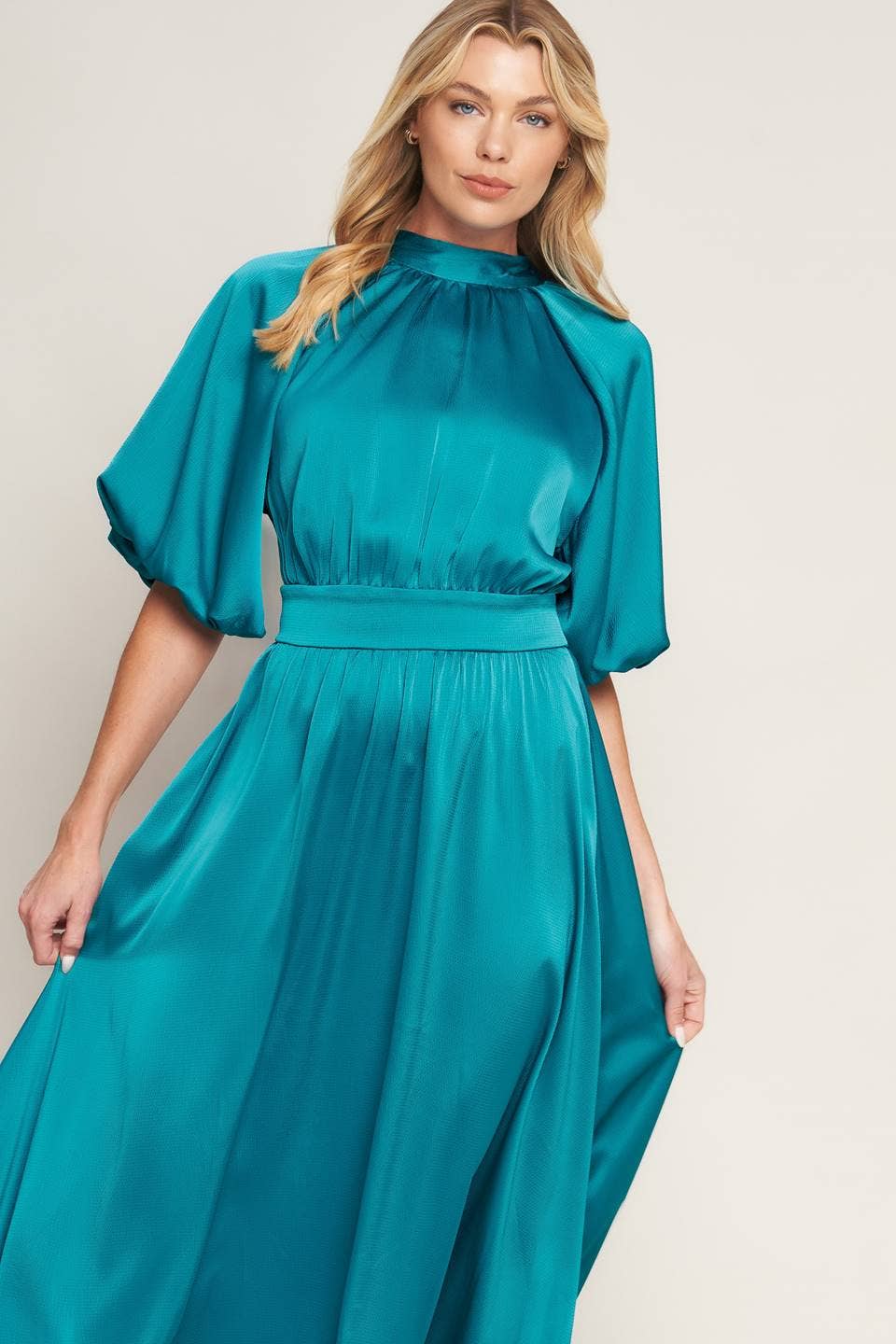 Ashlee Satin Midi Dress - Turquoise