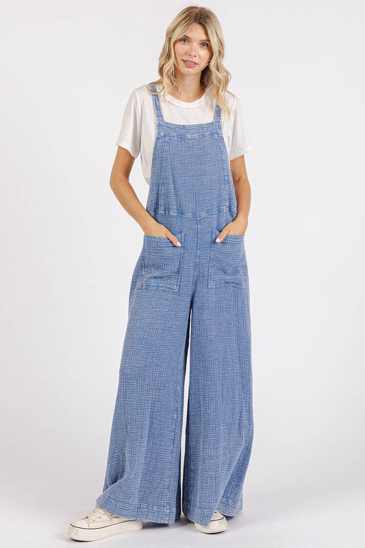 Massie Mineral Washed Wide Leg Jumpsuit ~ Denim Blue