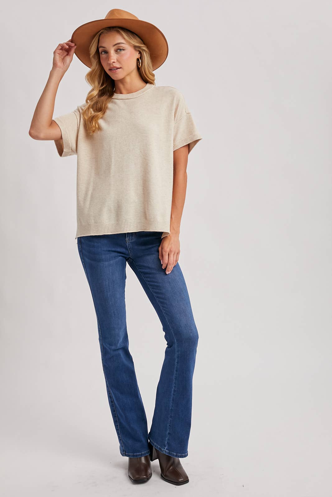 Kasey Crew Neck Knit Top ~ Oatmeal