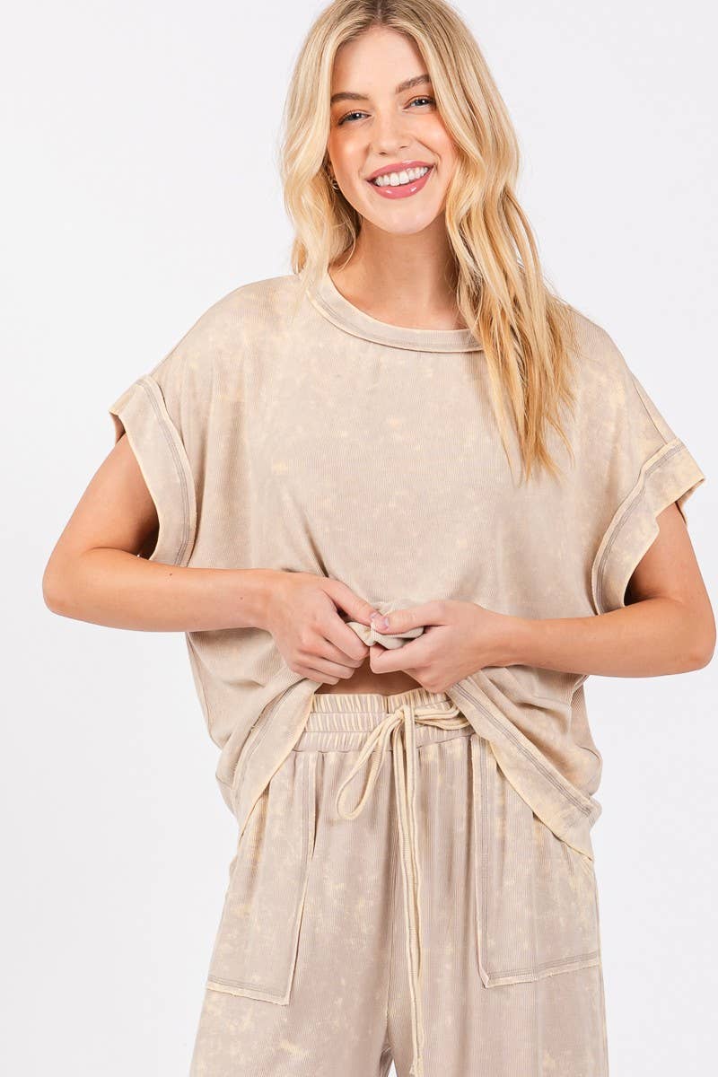 Tiffany Mineral Wash Top ~ Taupe