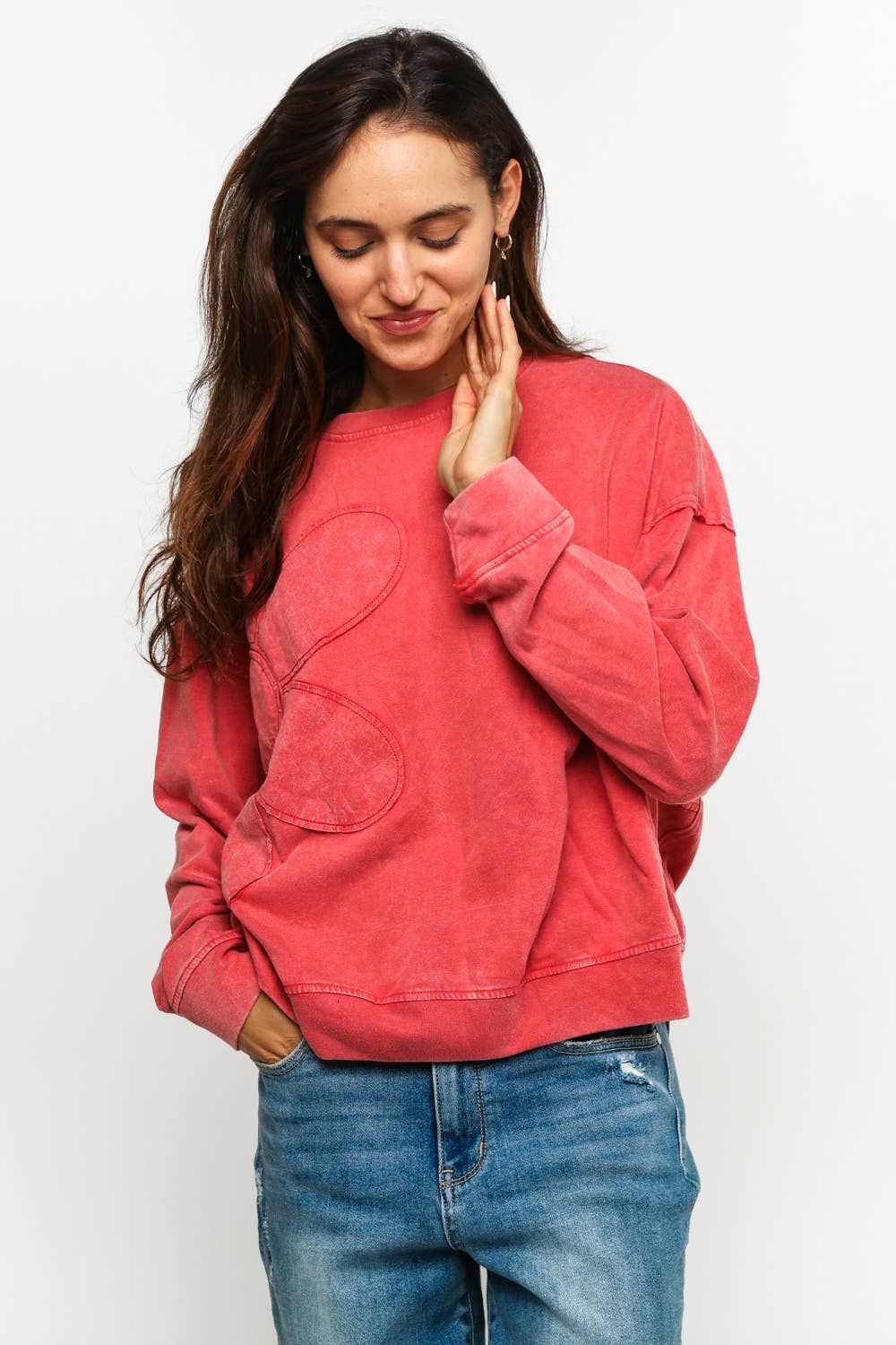 Finley Flower Patch Washed Pullover ~ Red