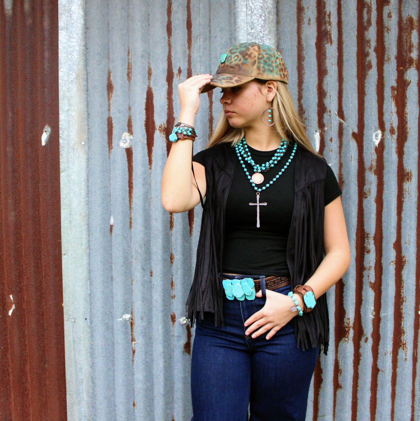 Blue Turquoise Indian Buffalo Coin Necklace
