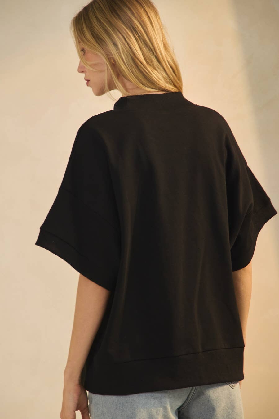 GEORGIA Side Stitch Boxy Pullover ~ Black