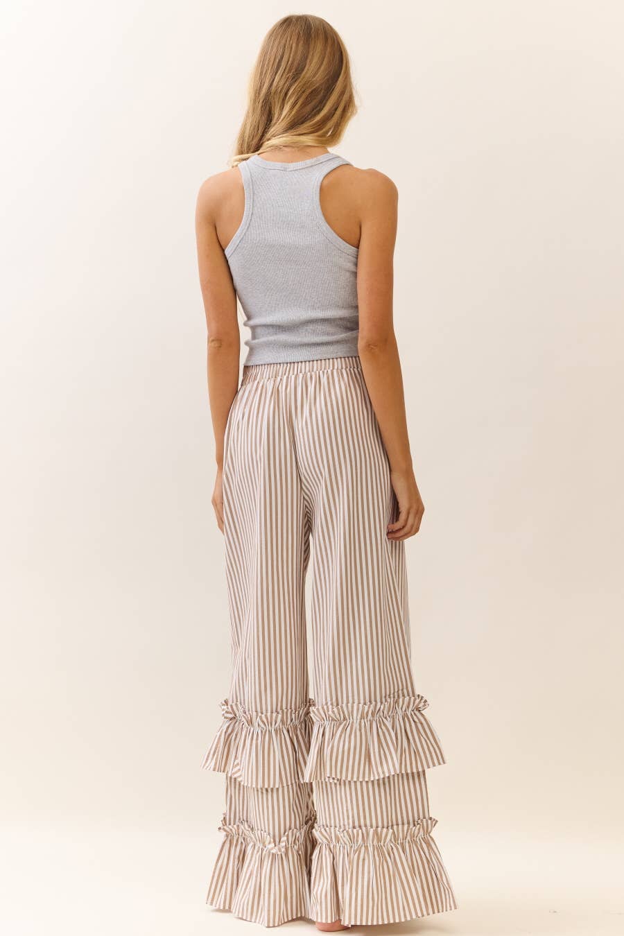 Striped Ruffle Pants ~ Taupe