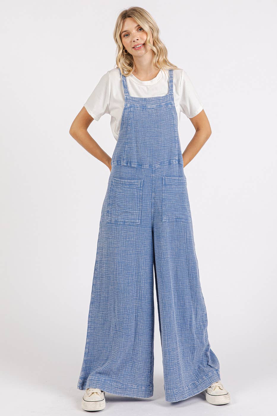 Massie Mineral Washed Wide Leg Jumpsuit ~ Denim Blue