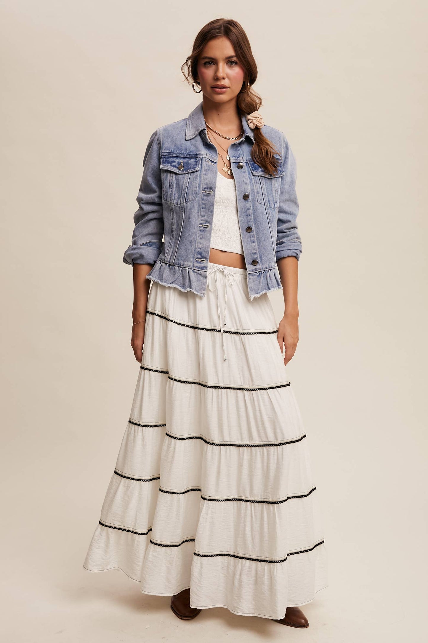 Regan Ruffled Hem Denim Jacket ~ Light Denim