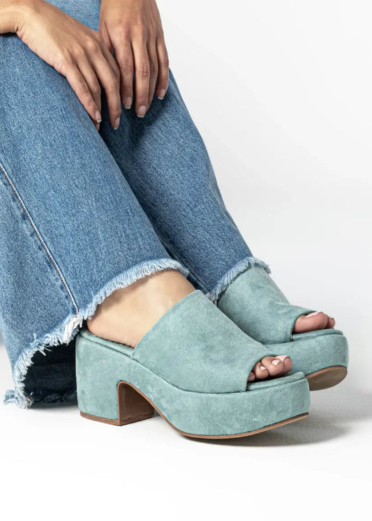 Gypsy Suede Heel Sandal ~ Aqua
