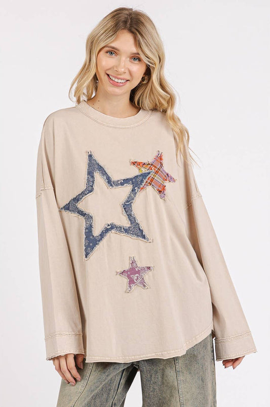 Vicki Mineral Wash Multi Star Top ~ Tan