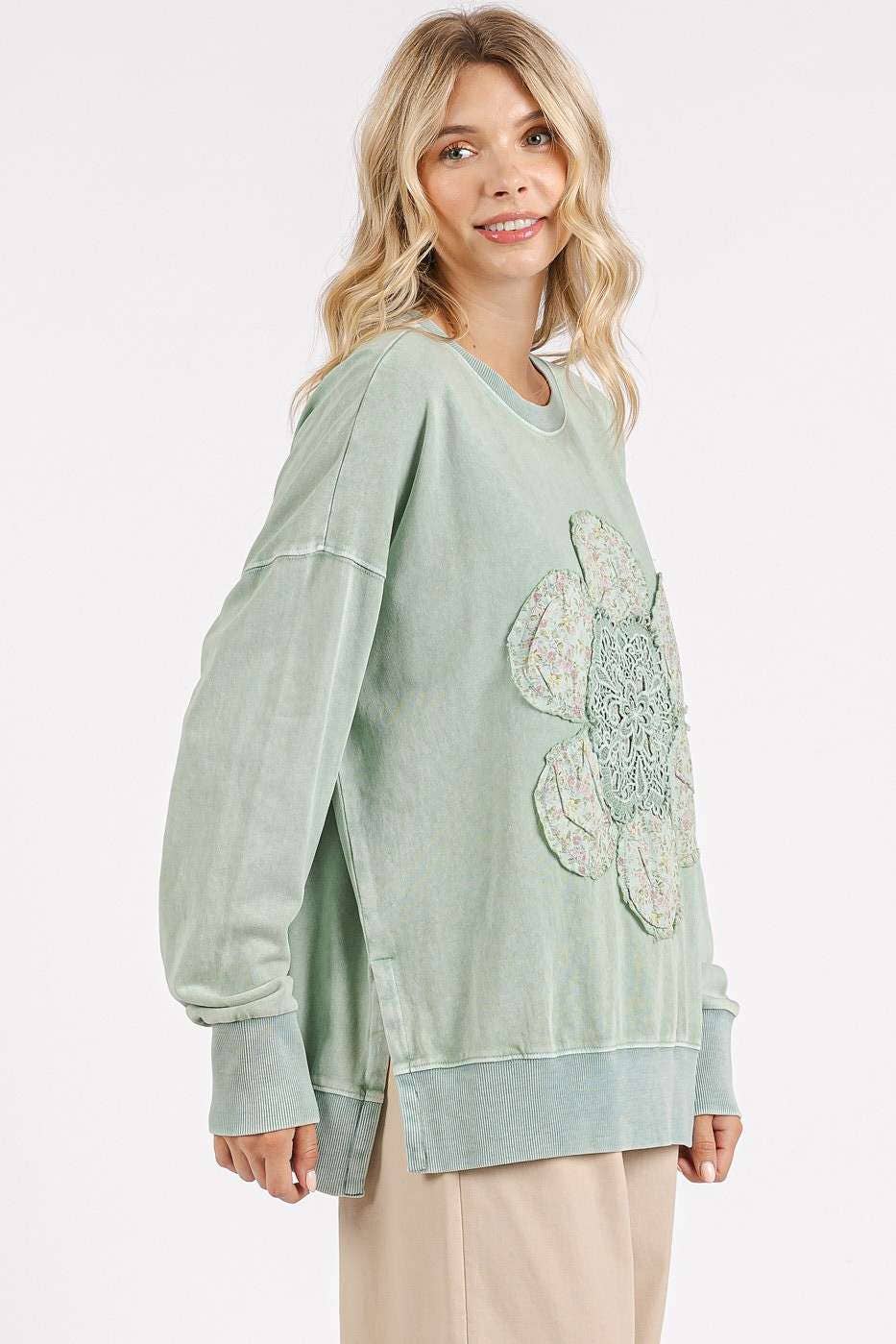 Flower Patch Mineral Wash Top ~ Sage