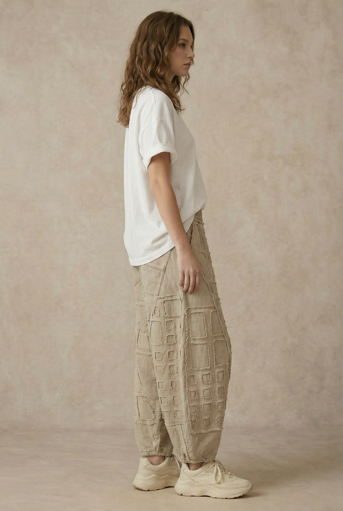Payton Patchwork Textured Pants ~ Beige