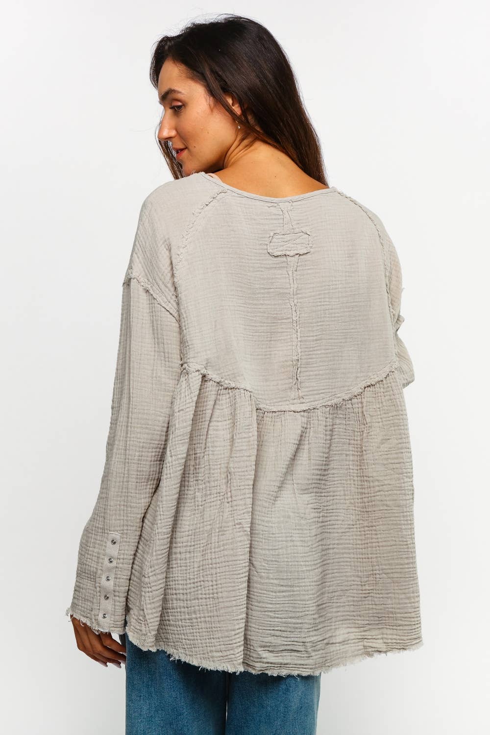 Carrie Cotton Gauze Babydoll Top ~ Silver