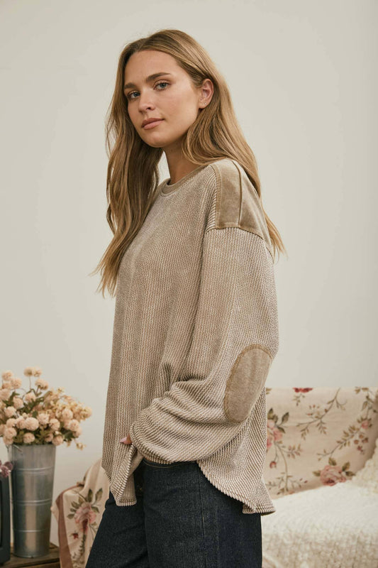Brynn Boxy Textured Washed Knit Top ~ Mocha