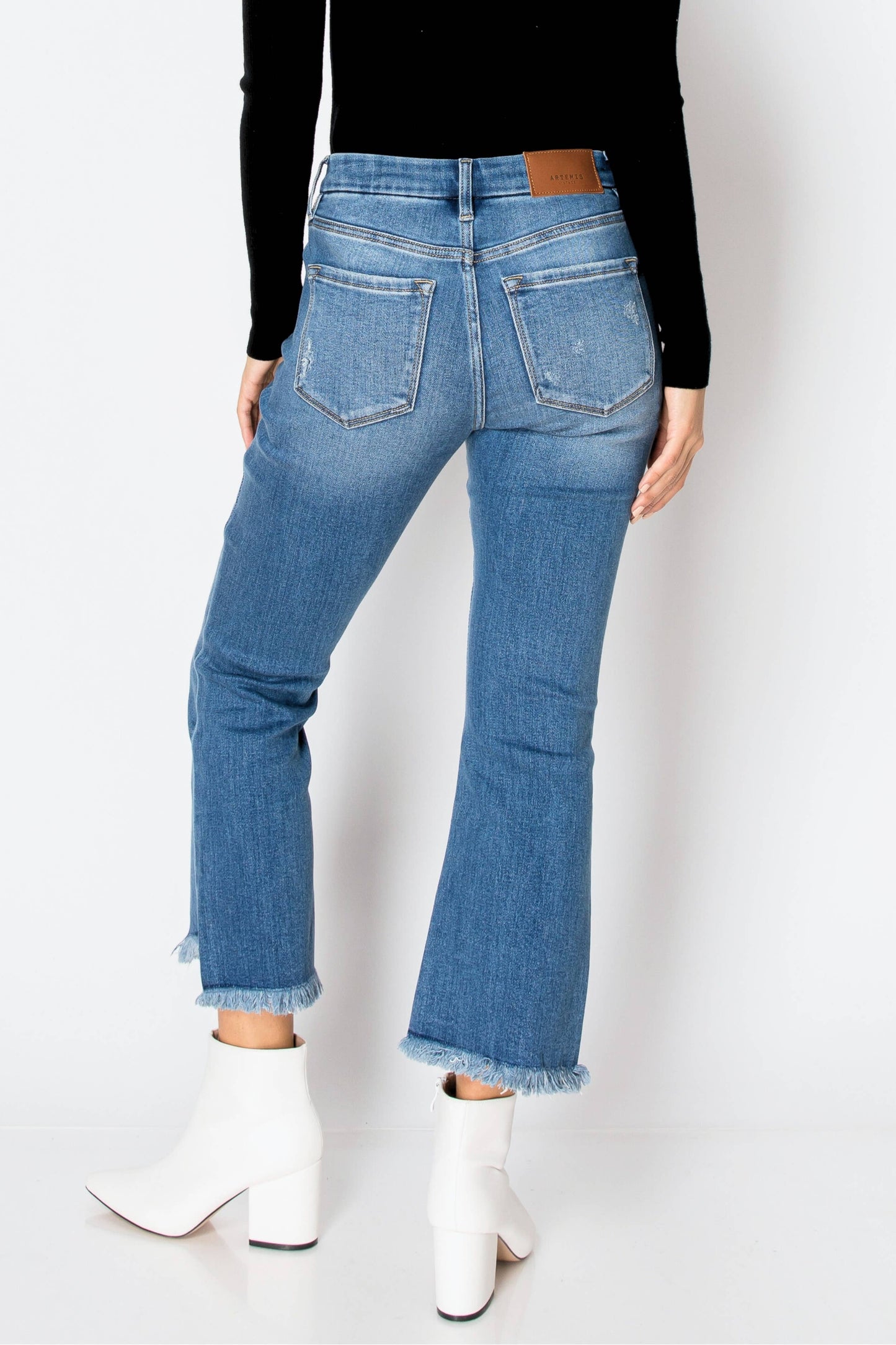 ‘’The Leo” Eco Friendly Corset High Rise Crop Flare Denim Jeans ~ Medium Wash