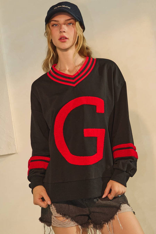 "G" Varsity-Inspired Game Day Pullover ~ Black/Red