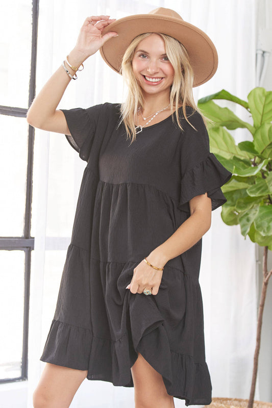 Tiffany Tiered Ruffle Babydoll Dress ~ Black