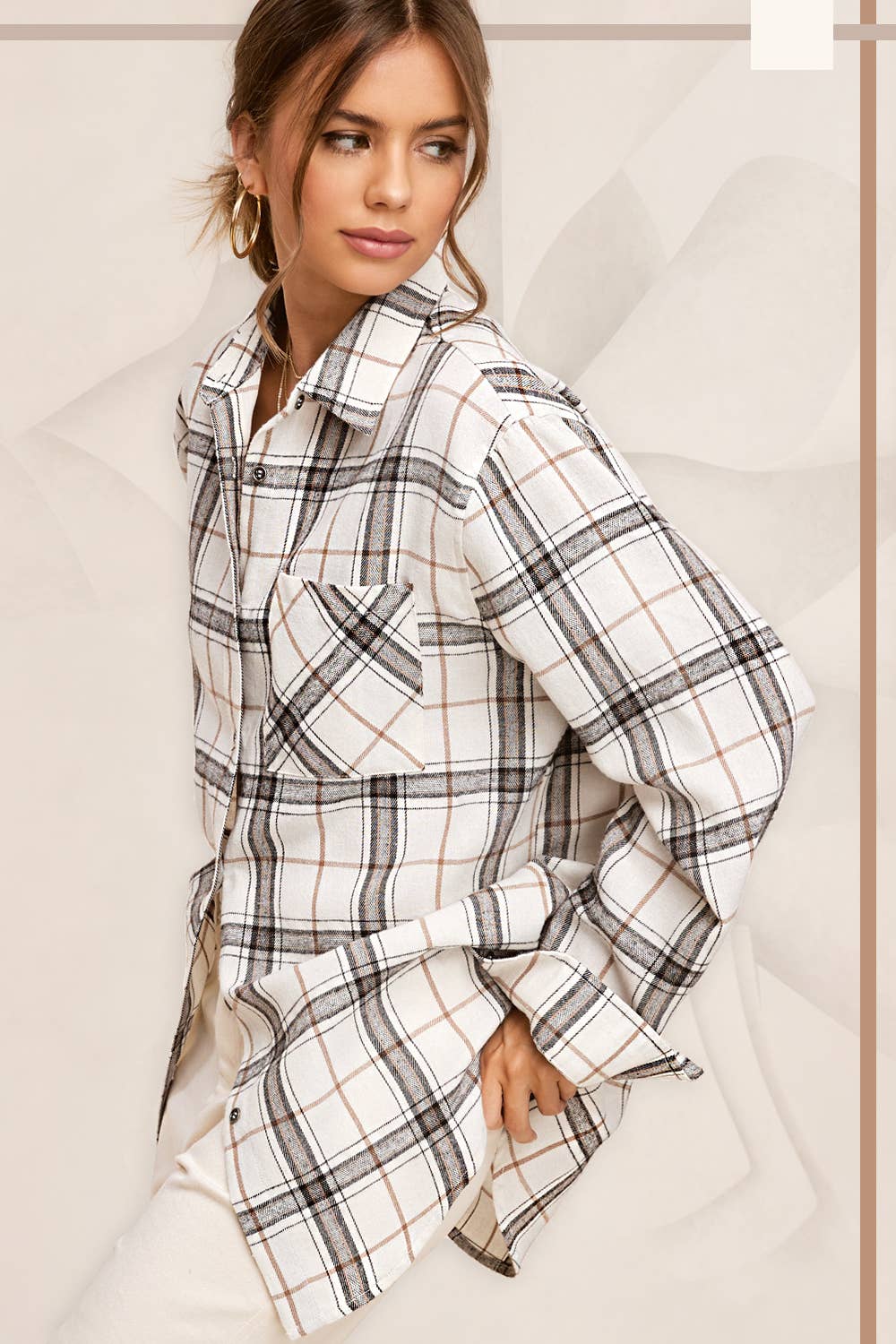 Avery Button Down Plaid Shirt ~ Bone
