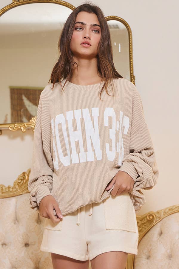 JOHN 3:16 Oversized Graphic Pullover ~ Oatmeal