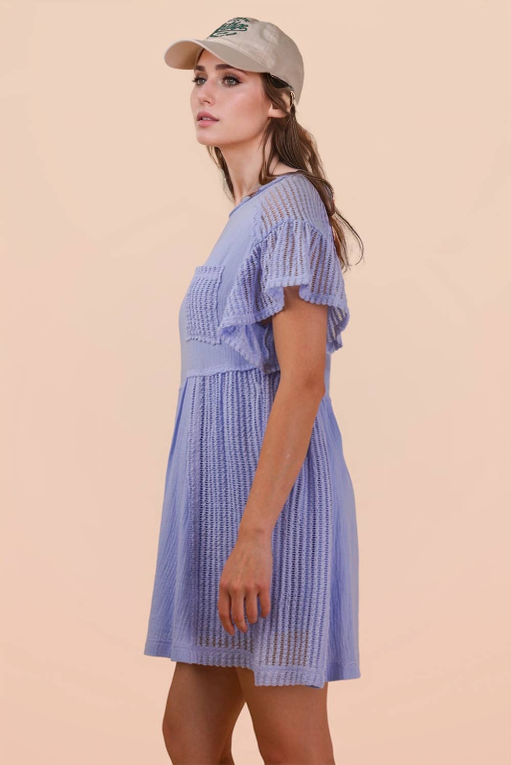 Willow Waffle Knit Contrast Mini Dress ~ Blue