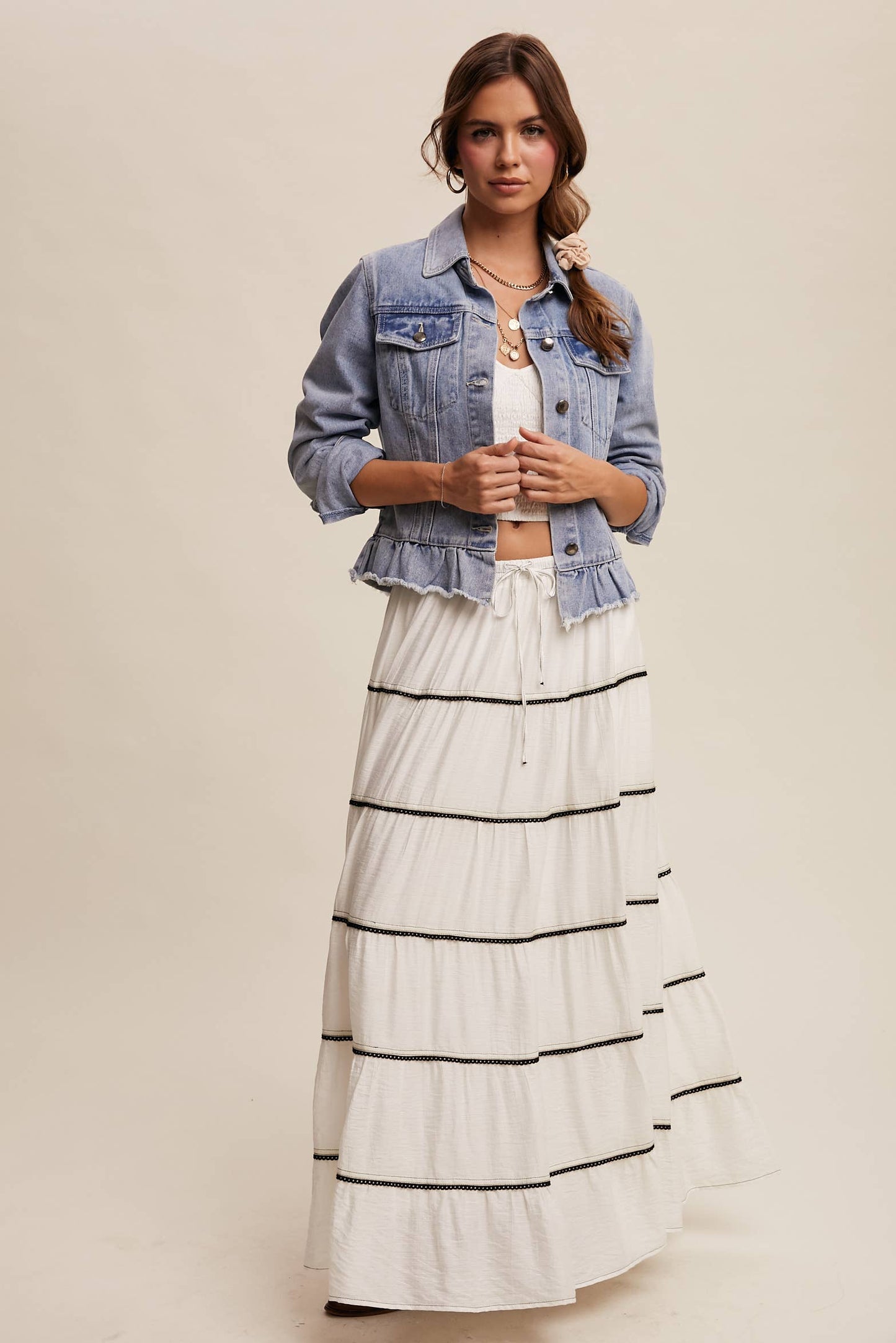 Regan Ruffled Hem Denim Jacket ~ Light Denim