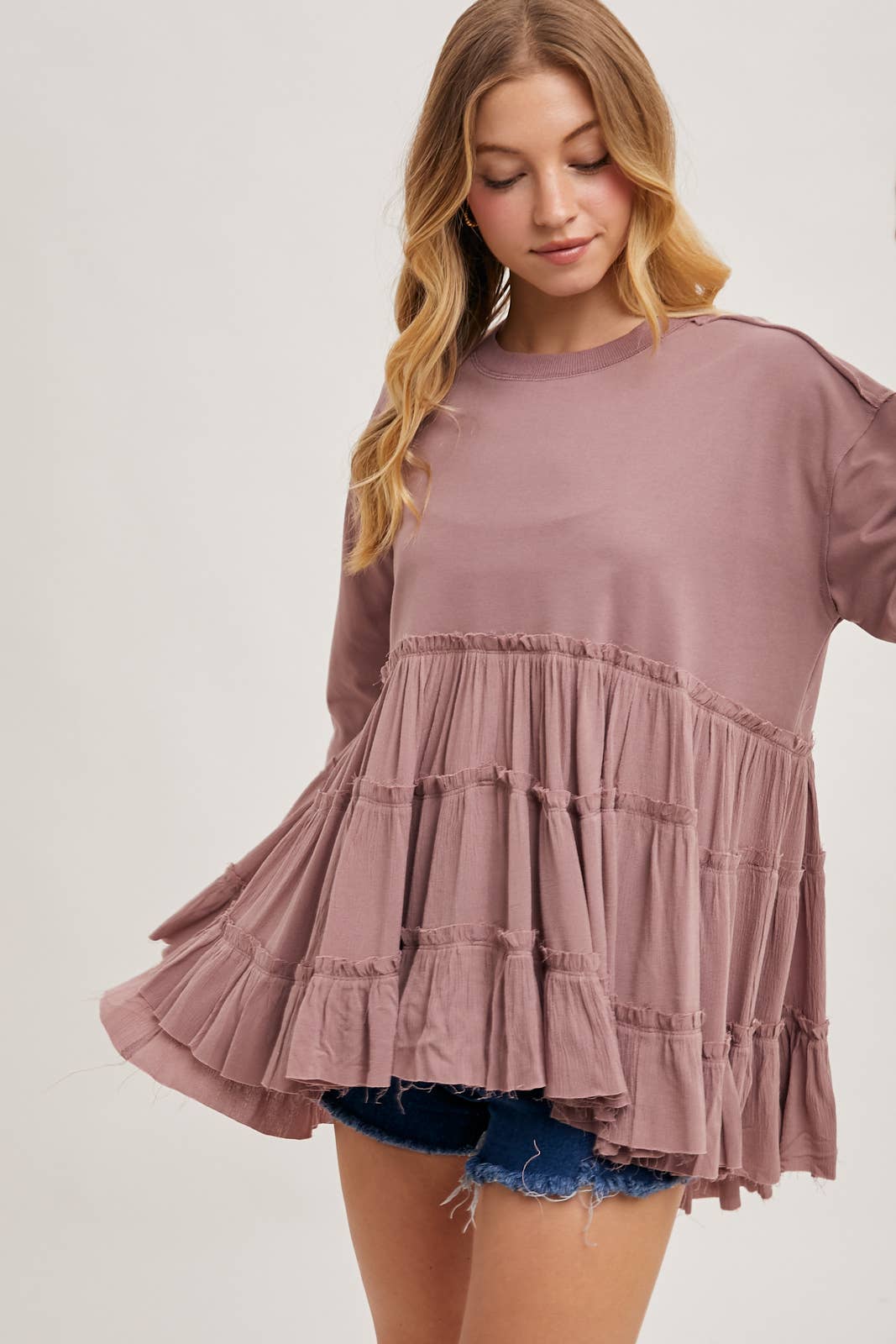 Tinsley Tiered Ruffle Hem Top ~ Mauve