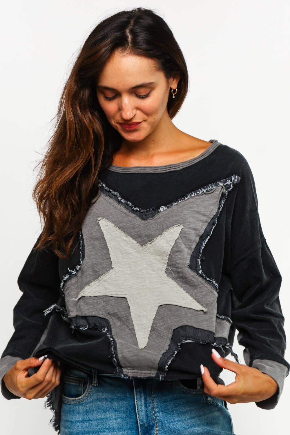 Sharon Star Patchwork Top ~ Charcoal