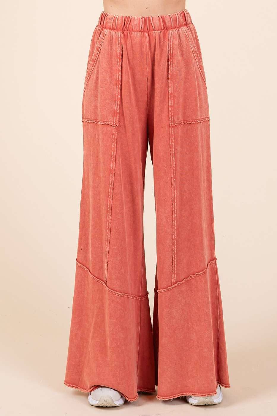 Cassie Mineral Wash Pocket Flare Pants ~ Rust