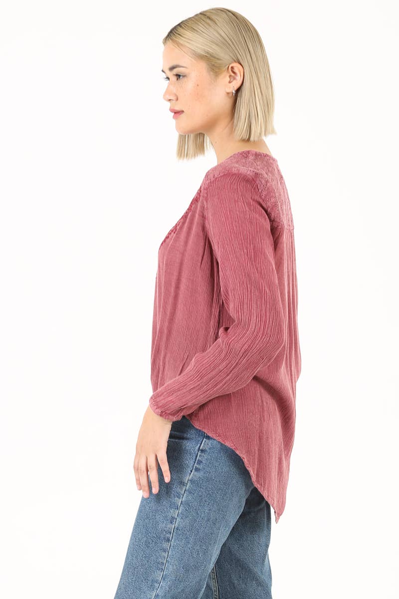 Lindsey Lace Embroidered Tie Waist Top ~ Sedona