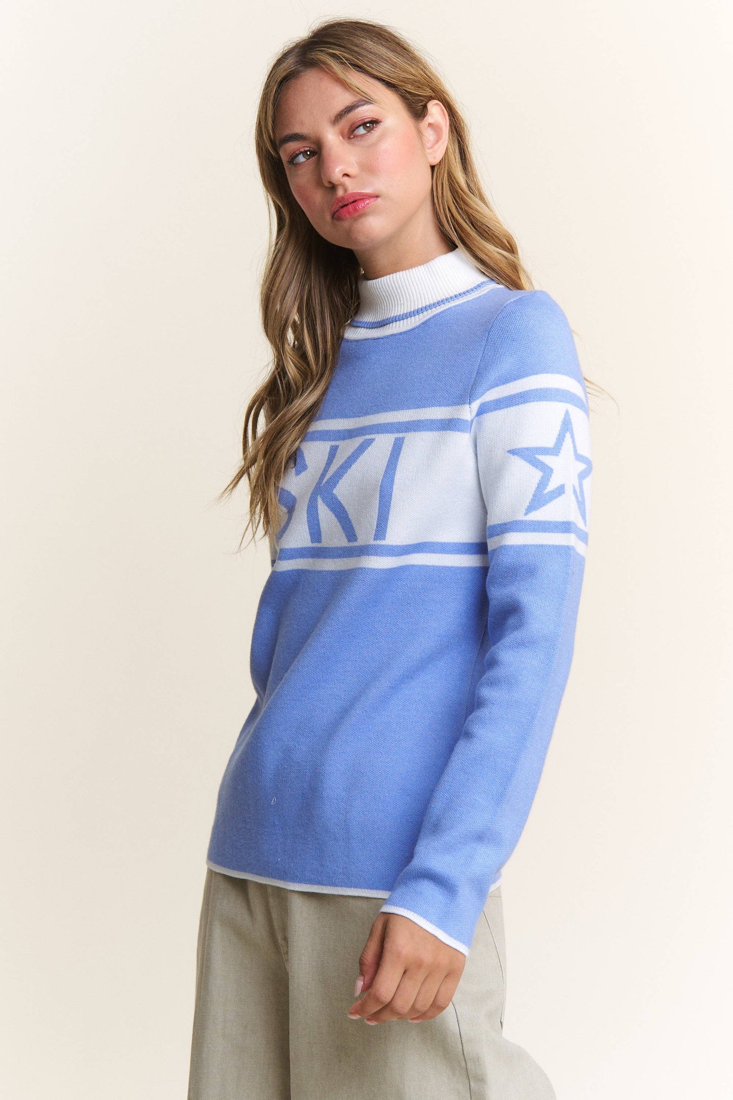 Maddie Mock Neck Ski Sweater ~ Sky Blue