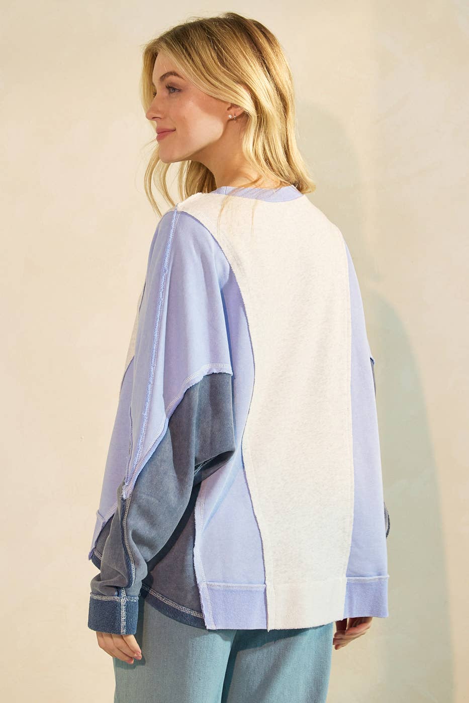 Dolly Mineral Wash Color Block Doman Sleeve Pullover ~ Blue