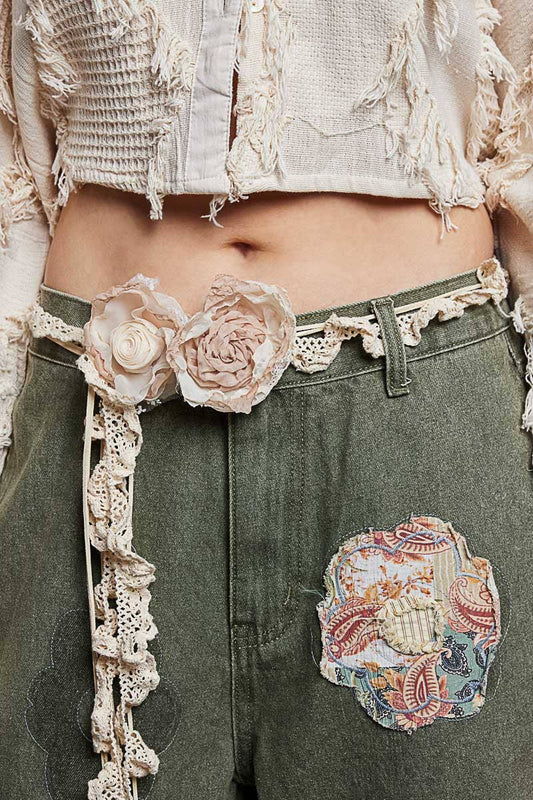 Handmade Crochet Flower Casual Layering Belt ~ Cream